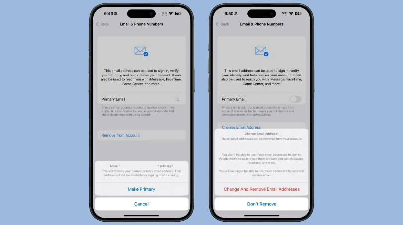 崇川苹果手机维修分享苹果 iOS 18.1 支持设置“主要”邮箱地址并更改 iCloud 邮箱 